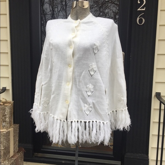 Shawl Poncho Vintage Hand Embroidered cape Sweater - Picture 1 of 7